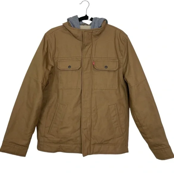 Levi's Military Mens Sherpa Lined Hooded Midweight Work Jacket Size Small Brown - Picture 3 of 11